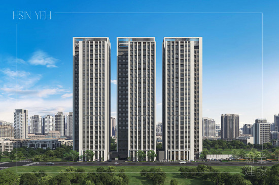 「新業恆一」坐落於竹南火車站黃金生活圈，以24層凌空之姿，昂立站前繁華核心1773坪大基地，外觀風格承襲國際現代建築樣式，在簡潔線條中富藏細節工藝。(圖為 新業恆一 建築外觀3D示意圖)